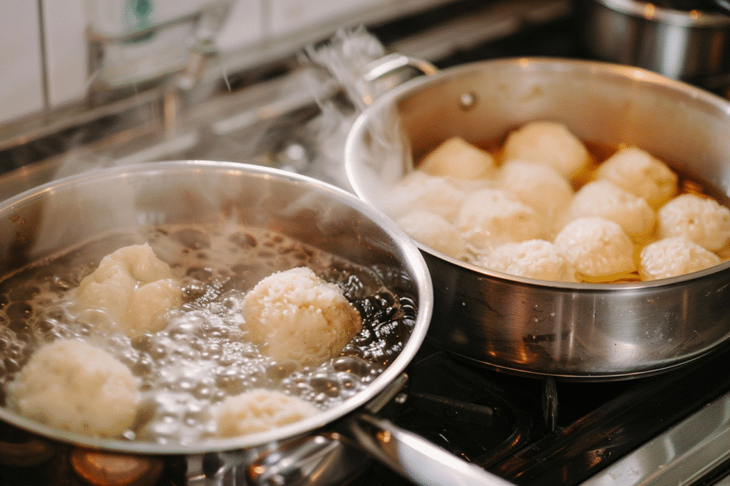 Amazing Vegan Matzo Ball Soup (The Secret to No-Crumble Balls) 5 omarmachllal Side by side comparison of vegan matzo balls coo e3370fa1 edb5 4548 b297 e6b180fa28f7 2