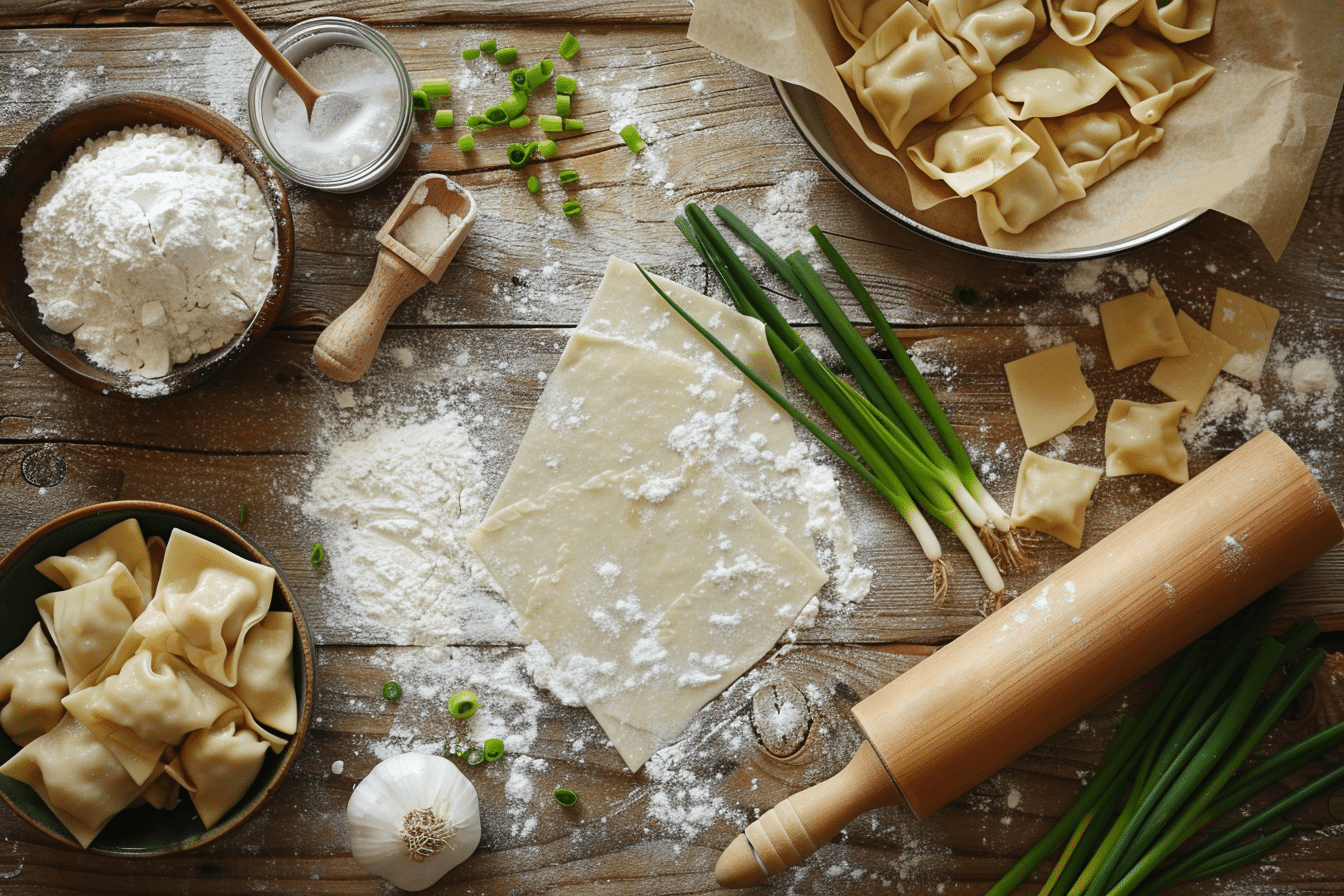 Homemade gluten free wonton wrappers on parchment